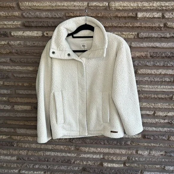 Billabong Ivory Cream Sherpa Fleece Casual Jacket Snaps Size Small - Picture 7 of 9